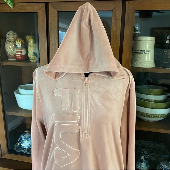 NWOT FILA Pink Velour 1/4 Zip Hoodie - Picture 6 of 7
